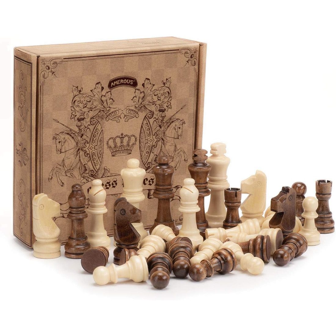 AMEROUS Staunton Wooden Chess Pieces Only, 3.15" King